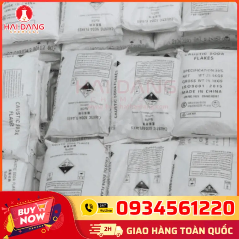 Xút Vảy Sodium Hydroxide 99% NaOH Trung Quốc 25kg/Bao – Chất Tẩy Rửa Nhà Hàng, Khách Sạn