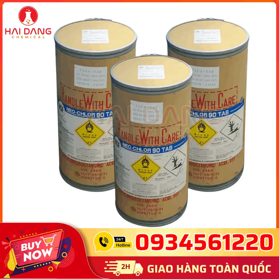 Trichloroisocyanuric Acid (TCCA Shikoku) | Nhật Bản | 50kg/thùng (Viên 200g) | C₃Cl₃N₃O₃ | 90%