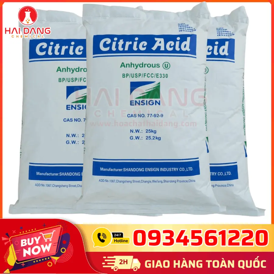 Acid Citric Anhydrous C₆H₈O₇ Trung Quốc 25kg/bao