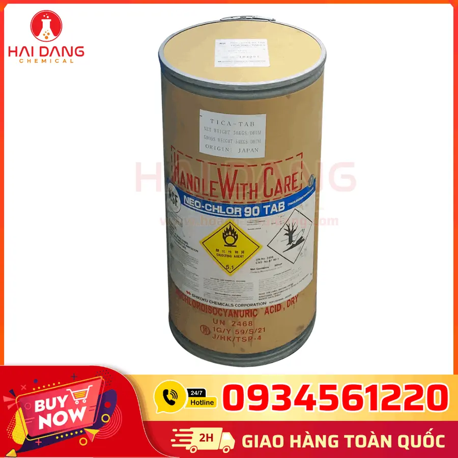 Trichloroisocyanuric Acid (TCCA Shikoku) | Nhật Bản | 50kg/thùng (Viên 200g) | C₃Cl₃N₃O₃ | 90%