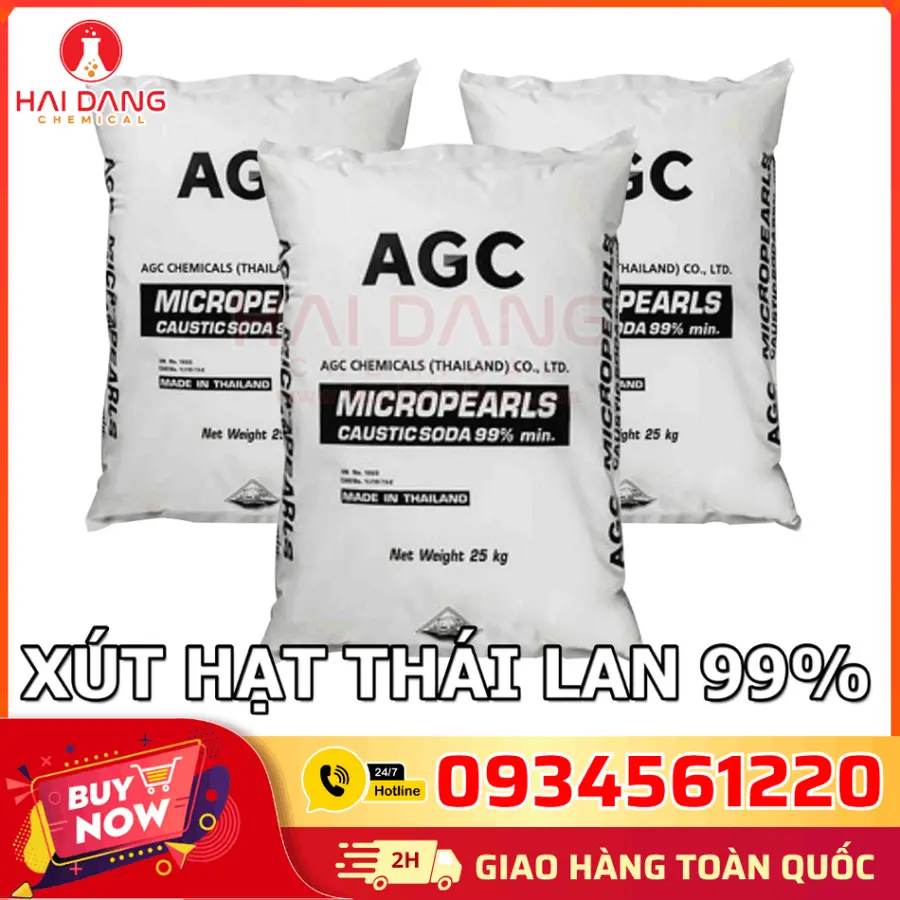 Xút Vảy Sodium Hydroxide 99% NaOH Thái Lan 25kg/bao