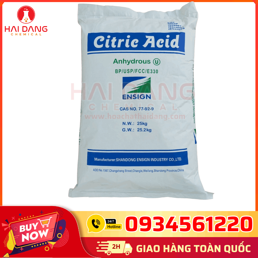 Acid Citric Anhydrous C₆H₈O₇ Trung Quốc 25kg/bao – Hóa Chất Hải Đăng
