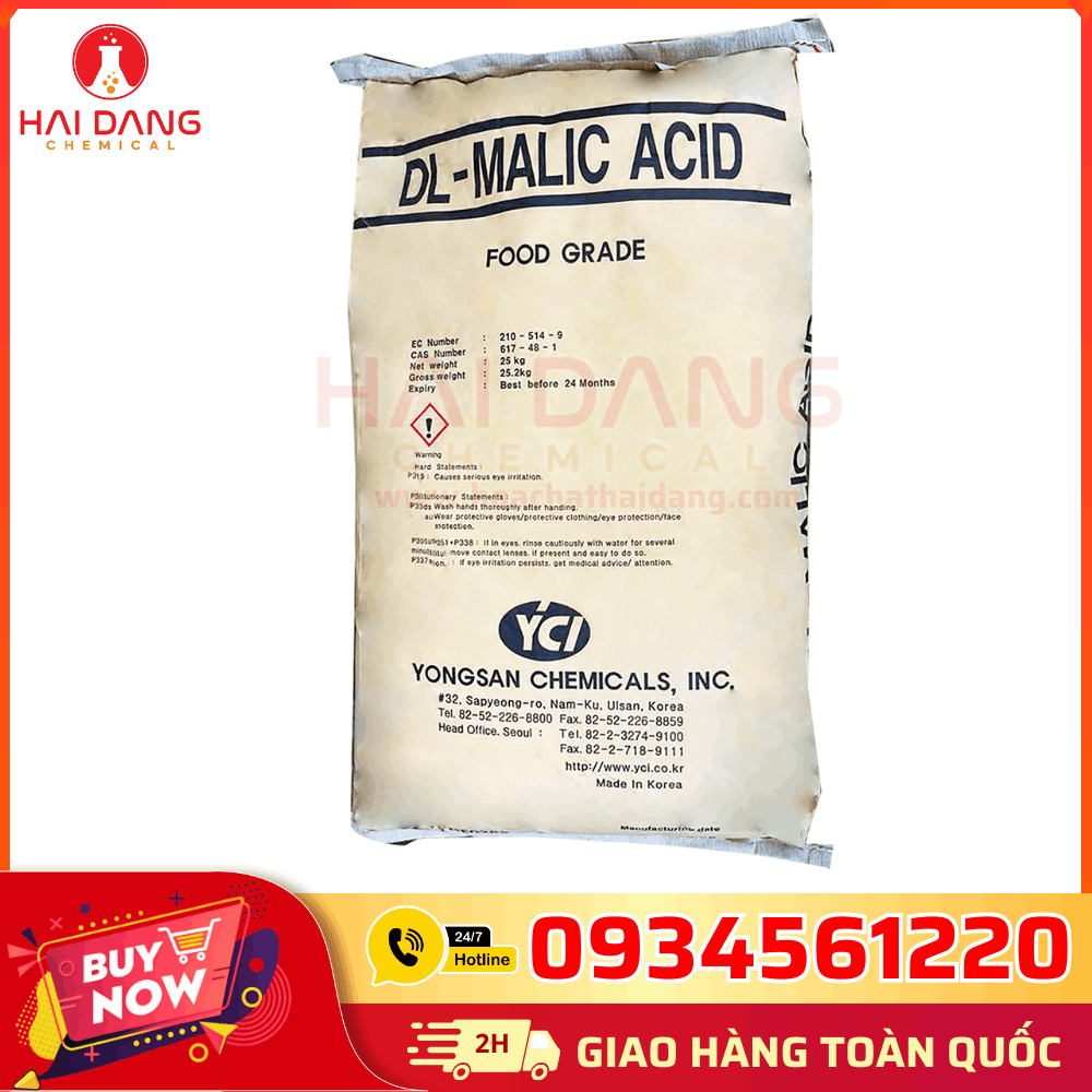 Acid Malic C₄H₆O₅ Hàn Quốc 25kg/bao – Hóa Chất Hải Đăng