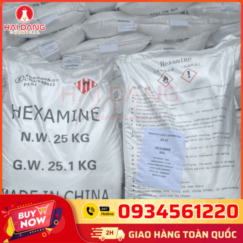Hexamine C₆H₁₂N₄ 99% Trung Quốc Bao 25kg – Hóa Chất Hải Đăng Chính Hãng