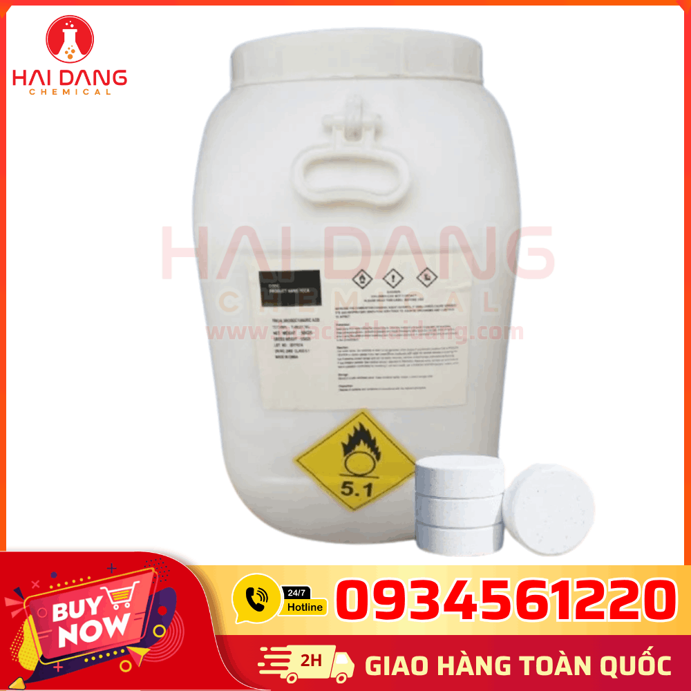 TCCA Trichloroisocyanuric Acid 90% Viên 200g 50kg Trung Quốc – Hóa Chất Khử Trùng, Diệt Khuẩn Và Làm Sạch Nước Hiệu Quả.