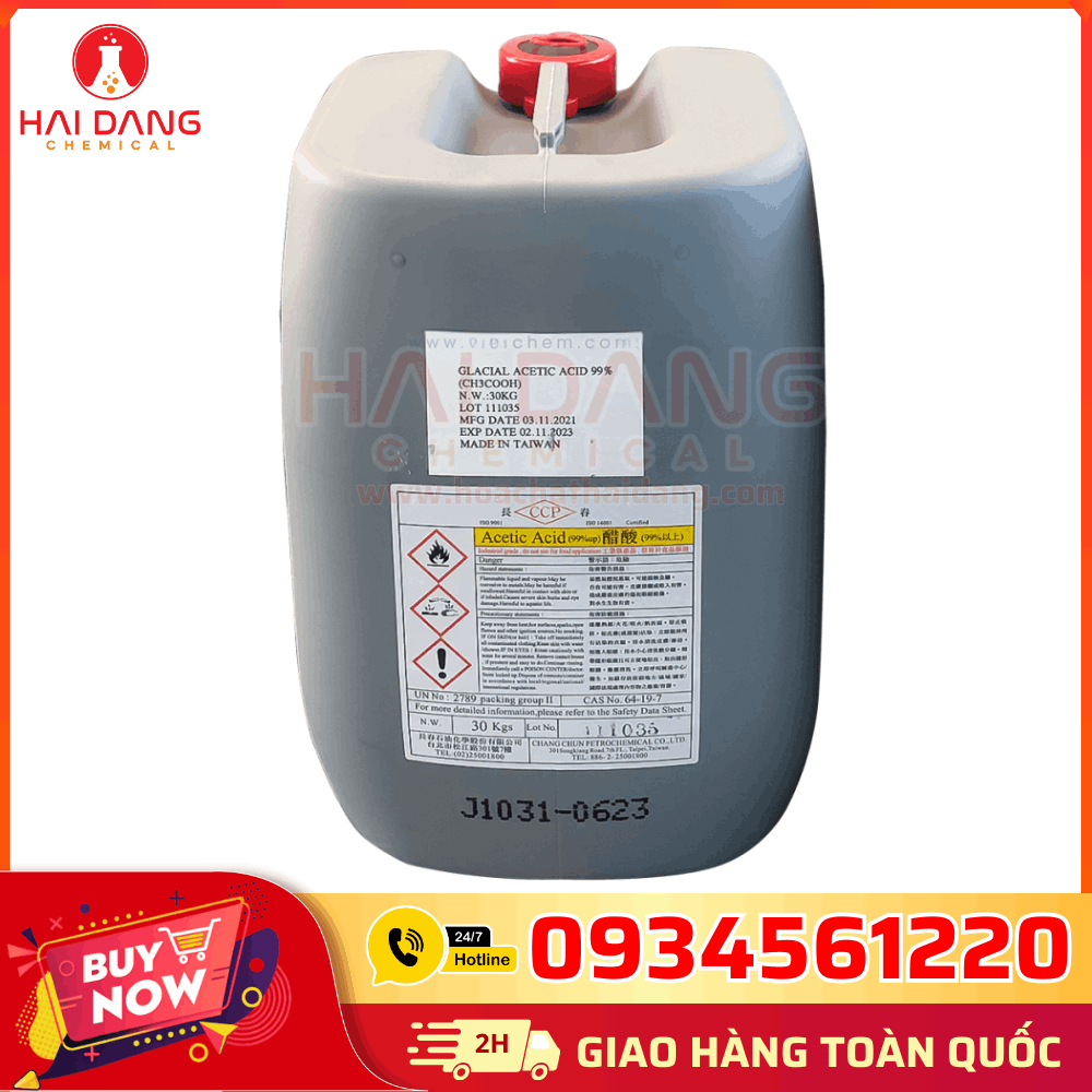 Axit Axetic Acetic Acid CH3COOH 99% Đài Loan – Hóa Chất Công Nghiệp Chính Hãng, Độ Tinh Khiết Cao