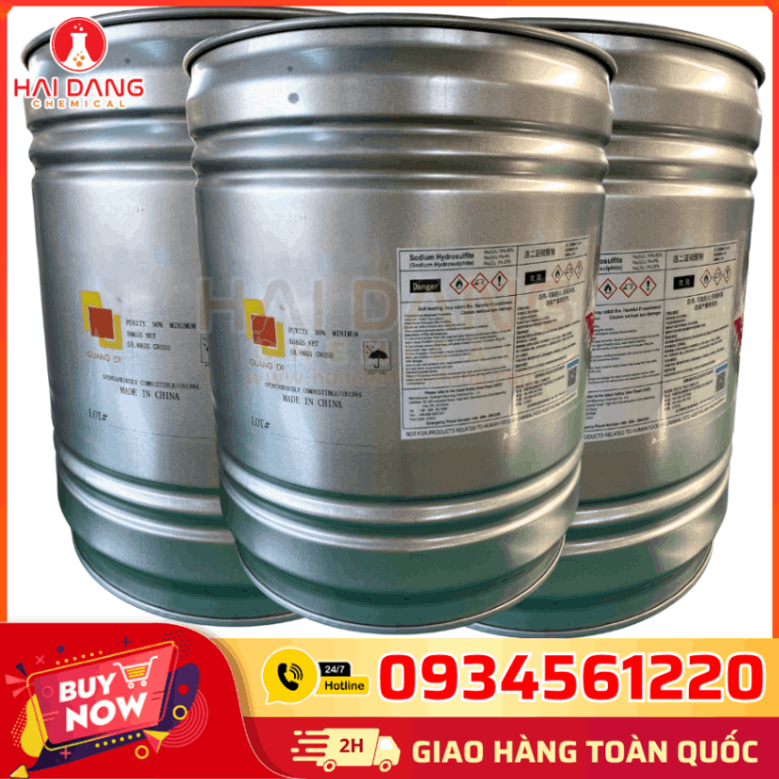 Na₂S₂O₄ 90% – Hóa Chất Tẩy Đường Maoming Trung Quốc Dạng Bột Trắng, Dùng Trong Dệt Nhuộm Và Xử Lý Nước Thải.
