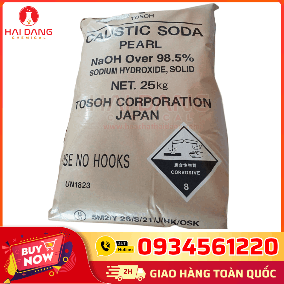 Sodium Hydroxide NaOH 99% Nhật Bản 25kg/bao – Hóa Chất Công Nghiệp Tẩy Rửa, Xử Lý Nước