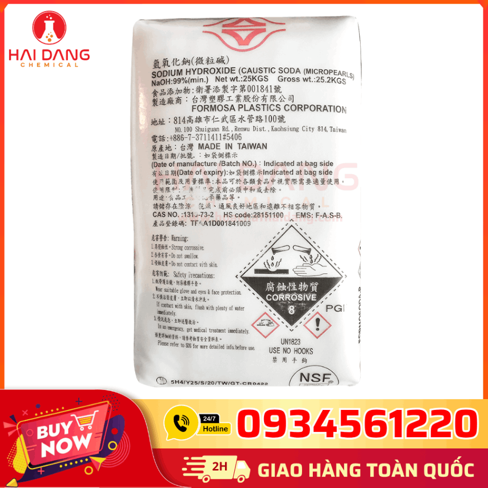 Xút Vảy Sodium Hydroxide NaOH 99% Đài Loan – Bao 25Kg – Hóa Chất Tẩy Rửa Cáu Cặn, Thông Tắc Đường Ống Hiệu Quả Cao