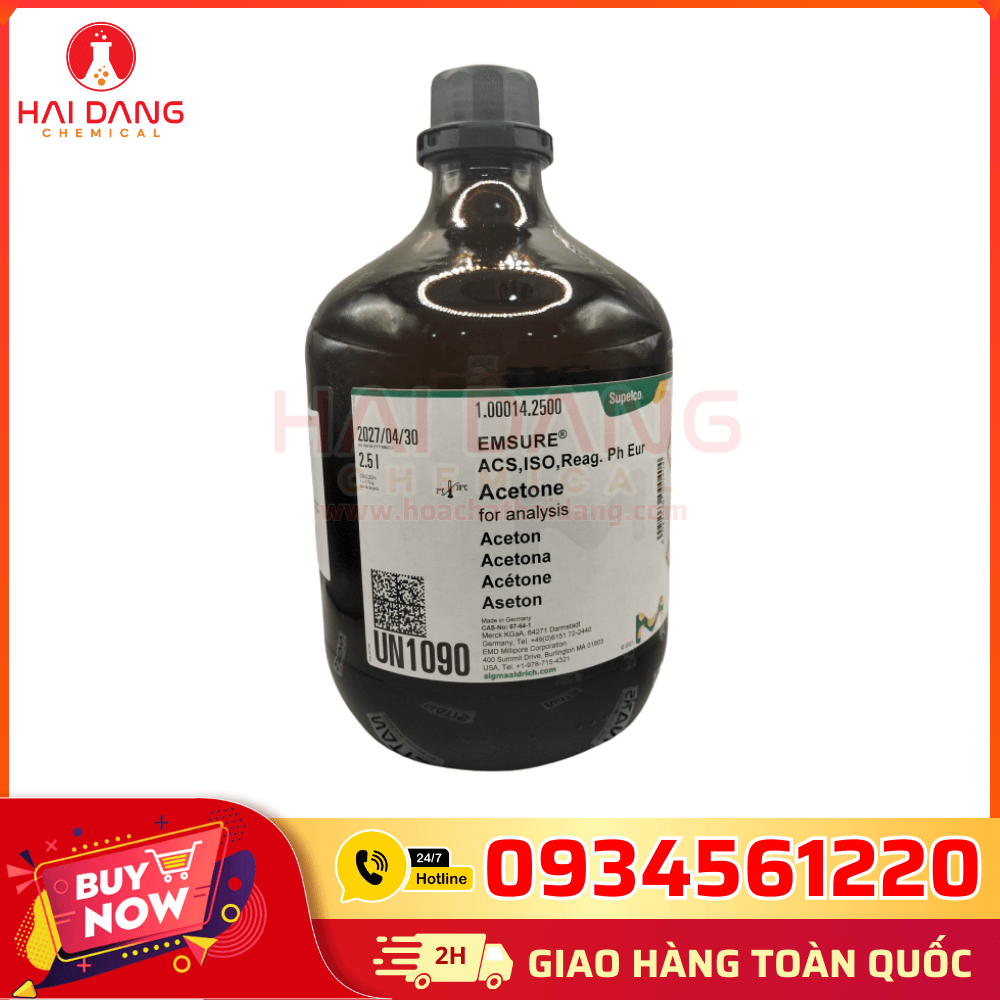 Acetone C3H6O Merck dùng làm dung môi trong hóa chất thí nghiệm.