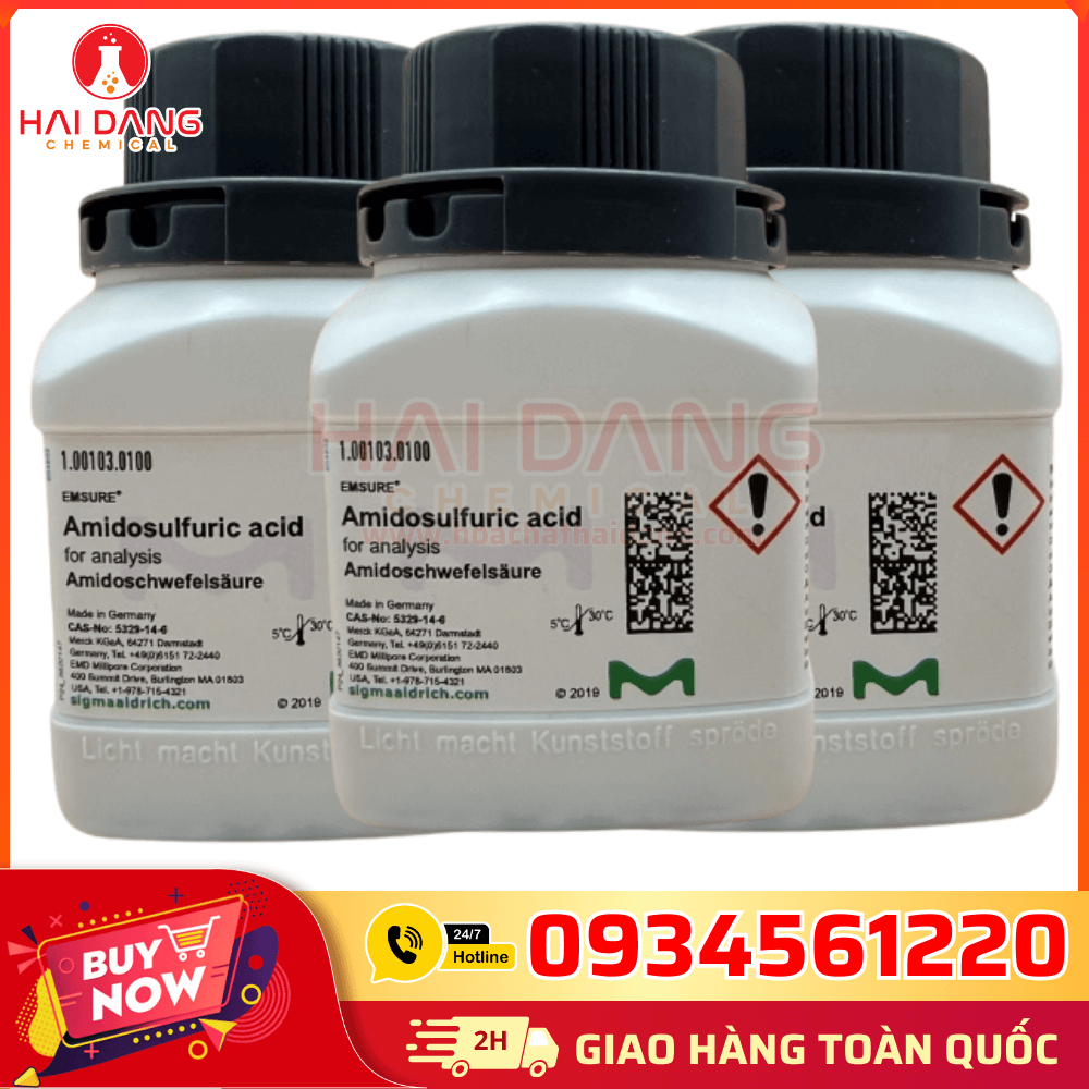 Merck Amidosulfuric Acid 100g – Độ tinh khiết cao – Phù hợp cho các phép thử định lượng và nghiên cứu hóa học.
