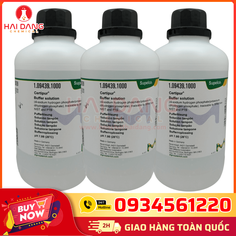 Dung dịch đệm pH 7 Merck 1L dùng kiểm tra độ chính xác pH.