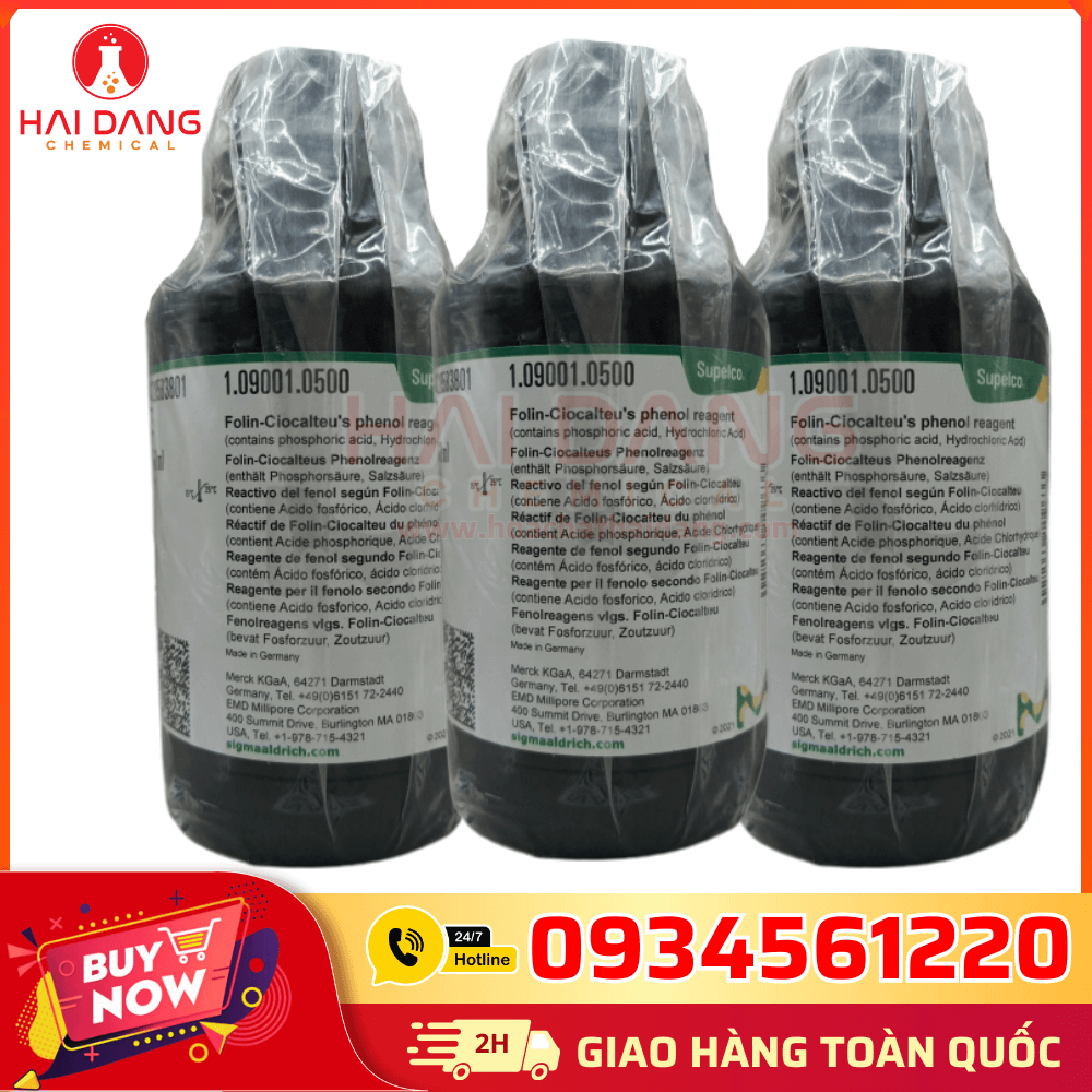 Dung dịch Folin Ciocalteu reagent Merck Đức 500ml cho phòng thí nghiệm.