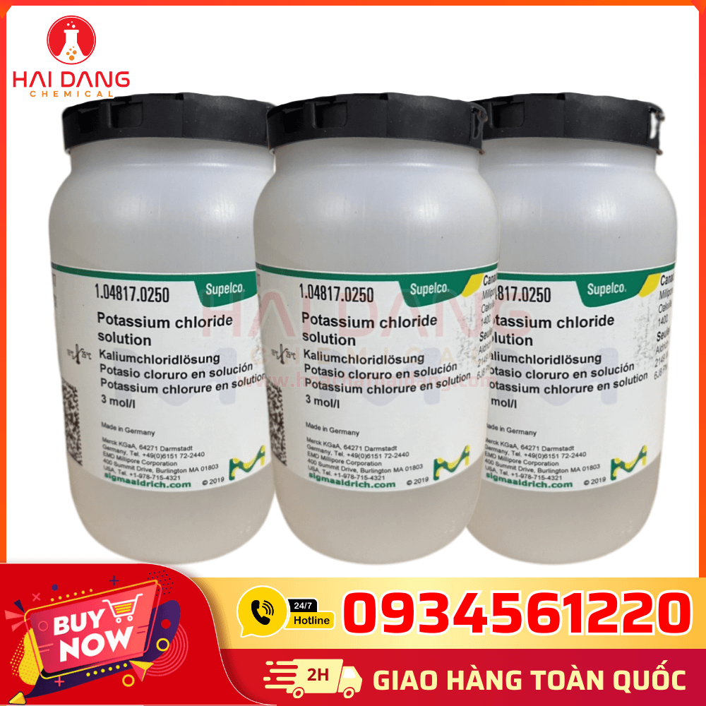 KCl 3mol/L Merck 250ml dùng chuẩn bị dung dịch thí nghiệm.
