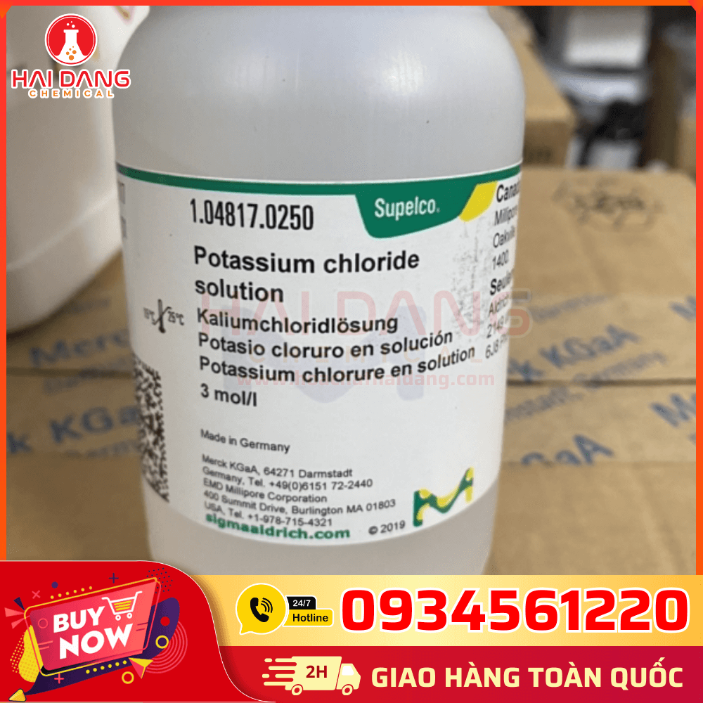 Potassium Chloride 3mol/L Merck hỗ trợ kiểm nghiệm và hiệu chuẩn thiết bị.
