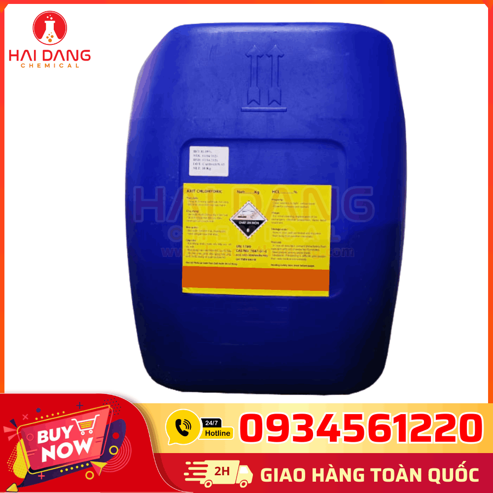 Axit Clohydric HCl 35% – Can 30kg, Hóa Chất Điều Chỉnh pH Nước Ao, Làm Sạch Cặn Đá Vôi, Tẩy Cặn Và Khử Trùng Hiệu Quả.
