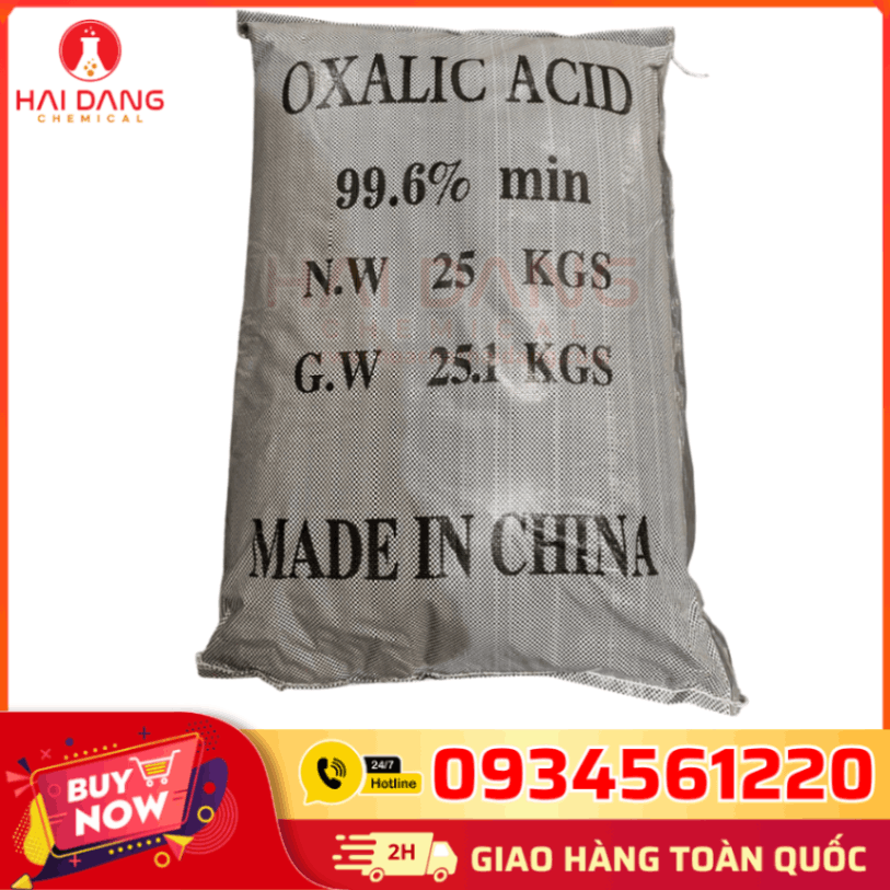 Acid Oxalic C₂H₂O₄ 99% 25kg Trung Quốc – Hóa Chất Làm Sạch Đáy Ao, Khử Cặn Vôi Hóa, Cải Thiện Chất Lượng Nước Hiệu Quả.