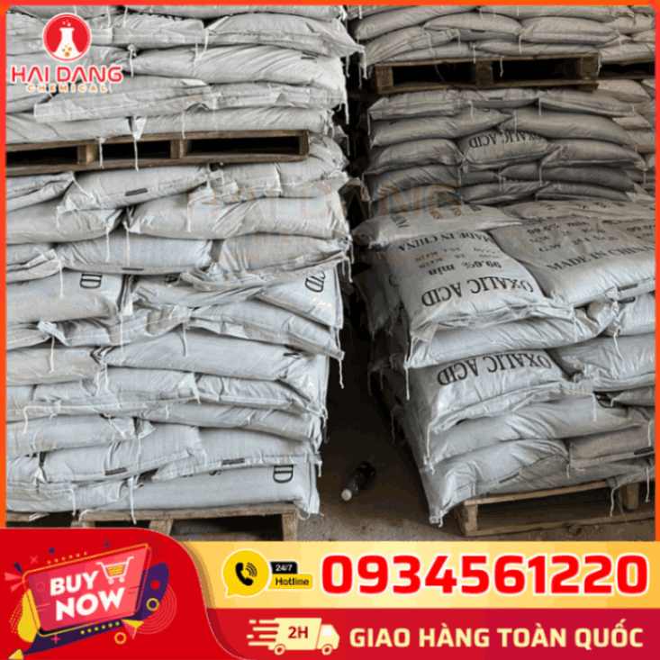 Kho Hóa Chất Hải Đăng – Acid Oxalic C₂H₂O₄ 99% 25kg Trung Quốc, Hóa Chất Làm Sạch Đáy Ao, Khử Cặn Vôi Hóa, Cung Cấp Toàn Quốc.
