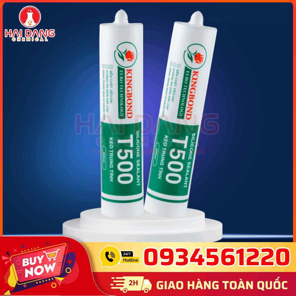 Silicon Kingbond T500 – Keo Silicone Axit Cao Cấp, Bám Dính Mạnh, Chống Thấm Hiệu Quả Cho Kính Và Kim Loại.