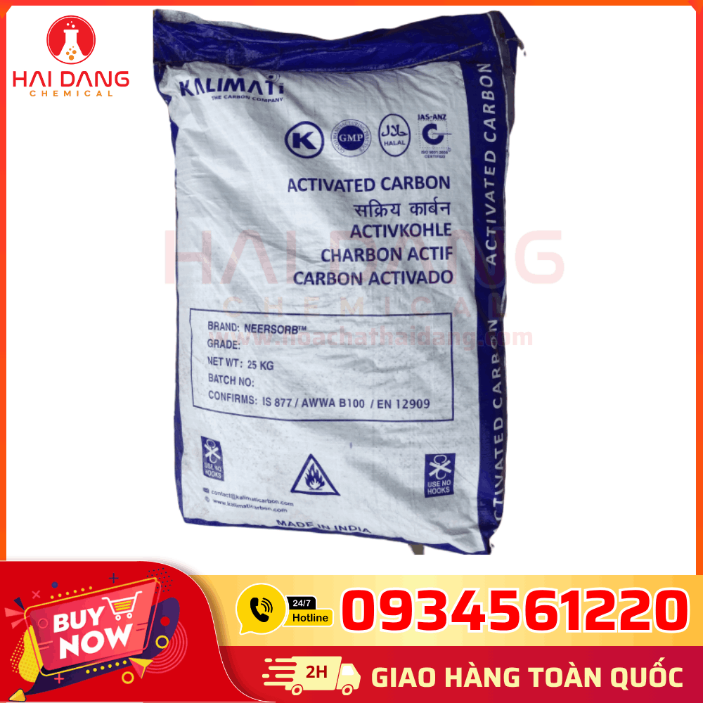 Carbon Hoạt Tính Ấn Độ – Than Hoạt Tính Chỉ Số Iod 900–1100 Bao 25kg