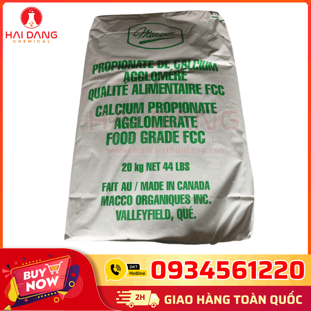 Calcium Propionate Canada ≥99% – phụ gia bảo quản thực phẩm, bao 20kg, chất lượng cao.