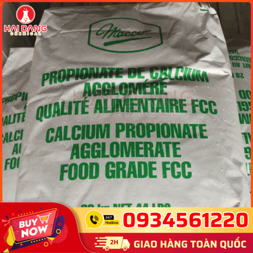 Calcium Propionate Canada ≥99% – phụ gia bảo quản thực phẩm, bao 20kg, chất lượng cao.