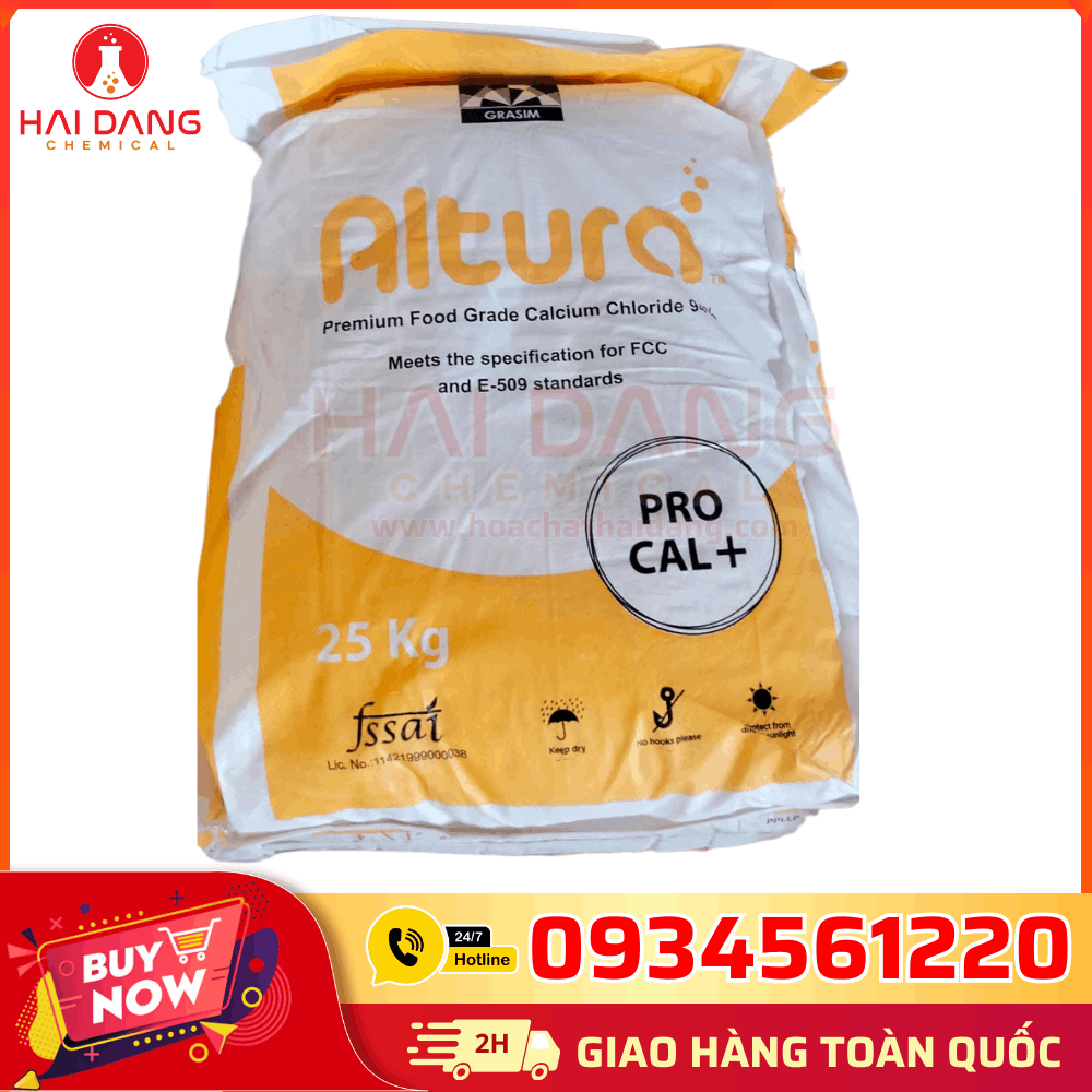 CaCl₂ 94% Ấn Độ – hóa chất công nghiệp, đóng bao 25kg.