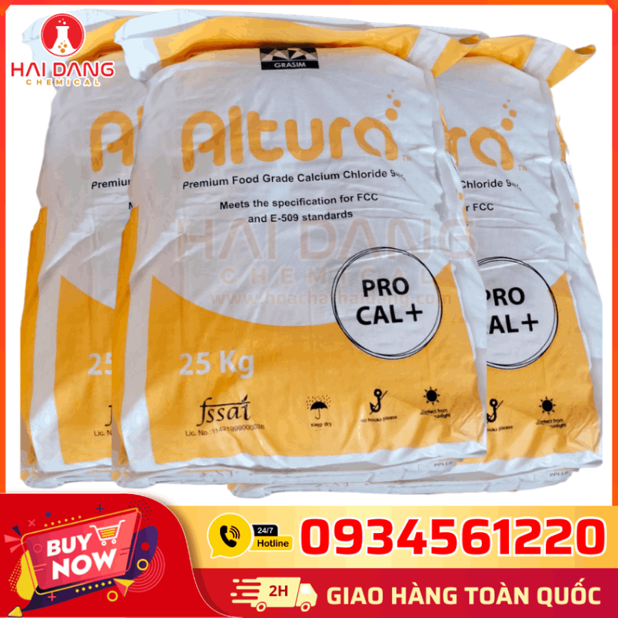 CaCl₂ 94% Ấn Độ – hóa chất công nghiệp, đóng bao 25kg.