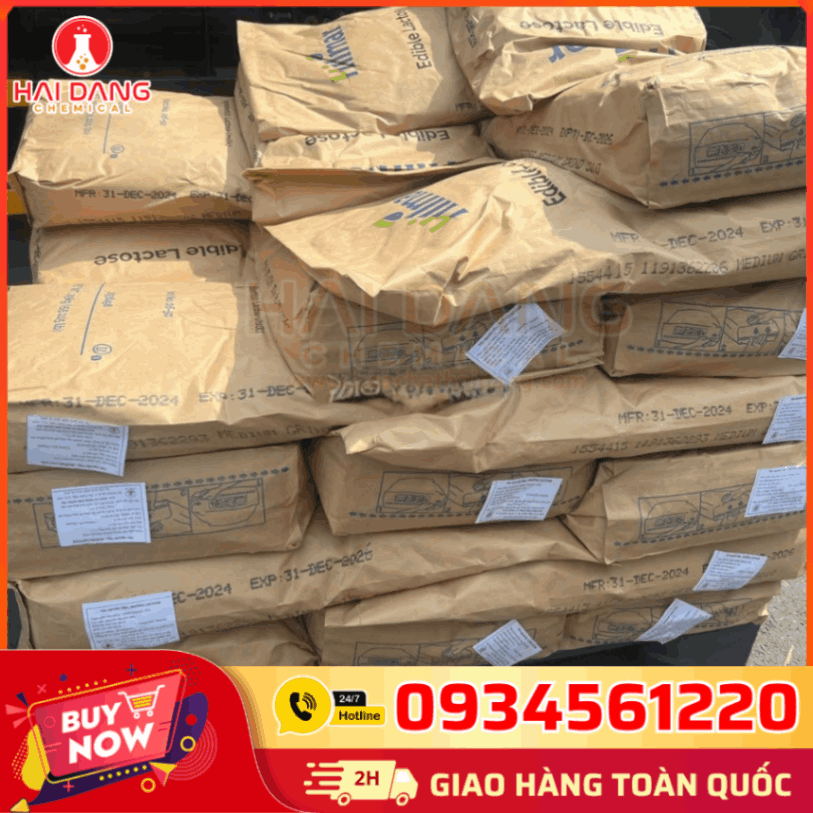 Kho Hóa Chất Hải Đăng – Cung cấp Lactose C₁₂H₂₂O₁₁ 99% Hilmar Mỹ 25kg/bao, hàng nhập khẩu chính hãng, có COA – MSDS đầy đủ, giao hàng toàn quốc.