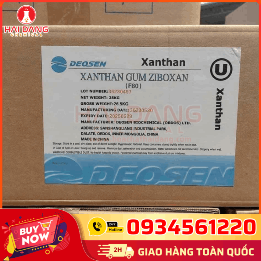 Xanthan Gum Trung Quốc 25kg/bao – Phụ gia tạo đặc, ổn định cấu trúc trong kem, nước sốt và thực phẩm.