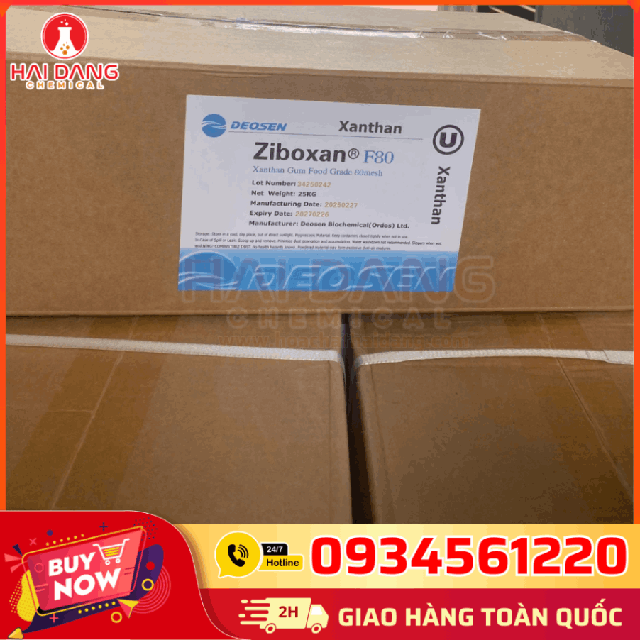 Bột Xanthan Gum thực phẩm Trung Quốc – Dạng bột trắng mịn, tan nhanh, giúp tăng độ sánh và kết dính.