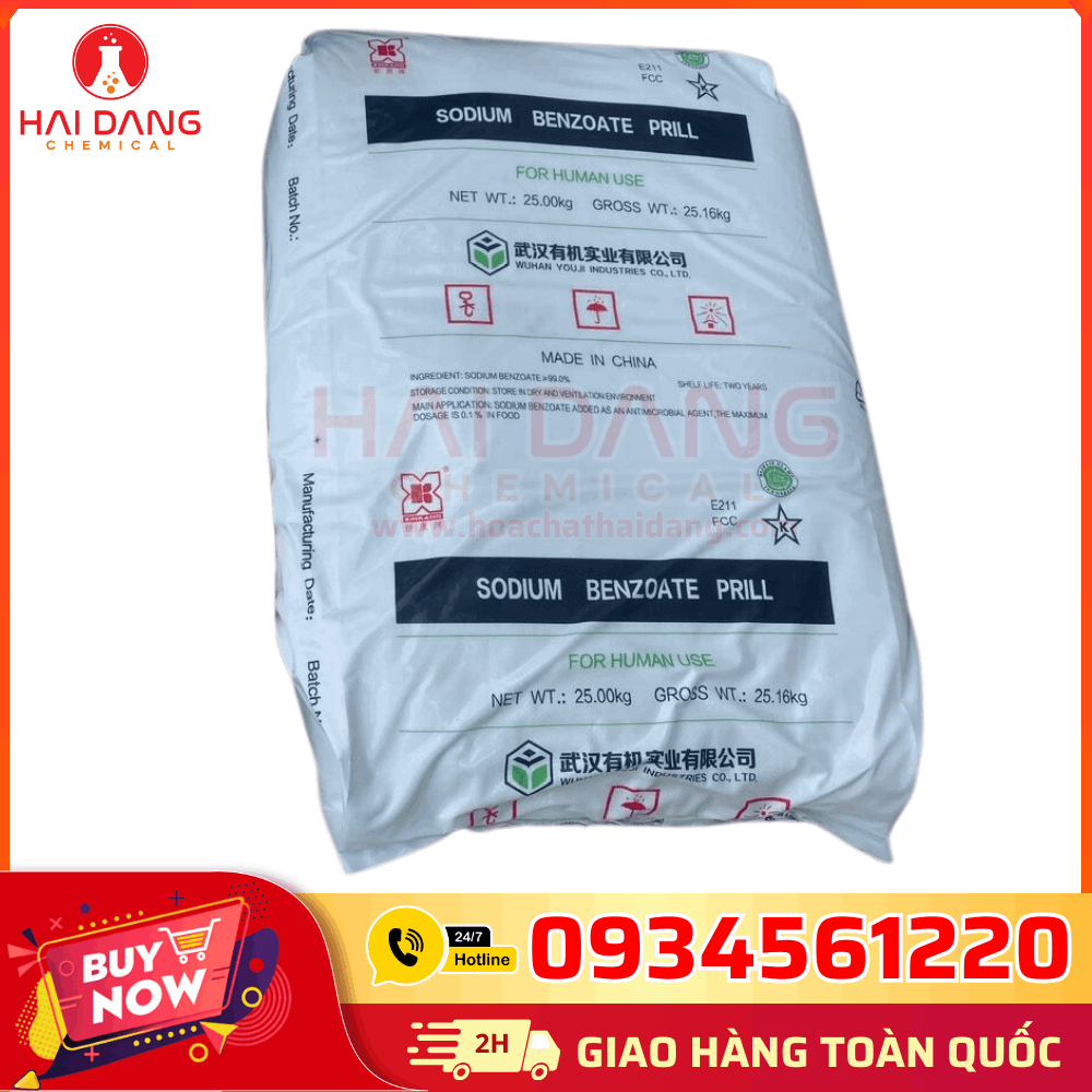 Sodium Benzoate Trung Quốc, độ tinh khiết ≥99%, quy cách 25kg/bao.