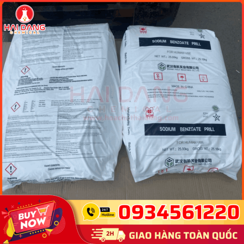Sodium Benzoate Trung Quốc, độ tinh khiết ≥99%, quy cách 25kg/bao.